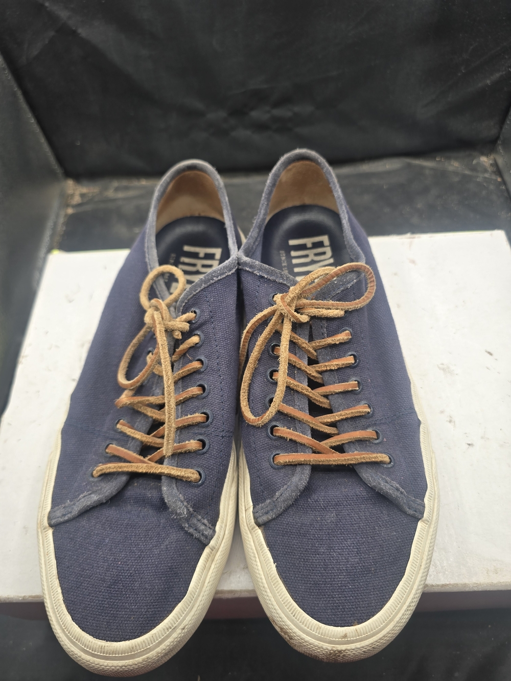 Frye Navy Canvas Low-Top Sneakers with Tan Laces